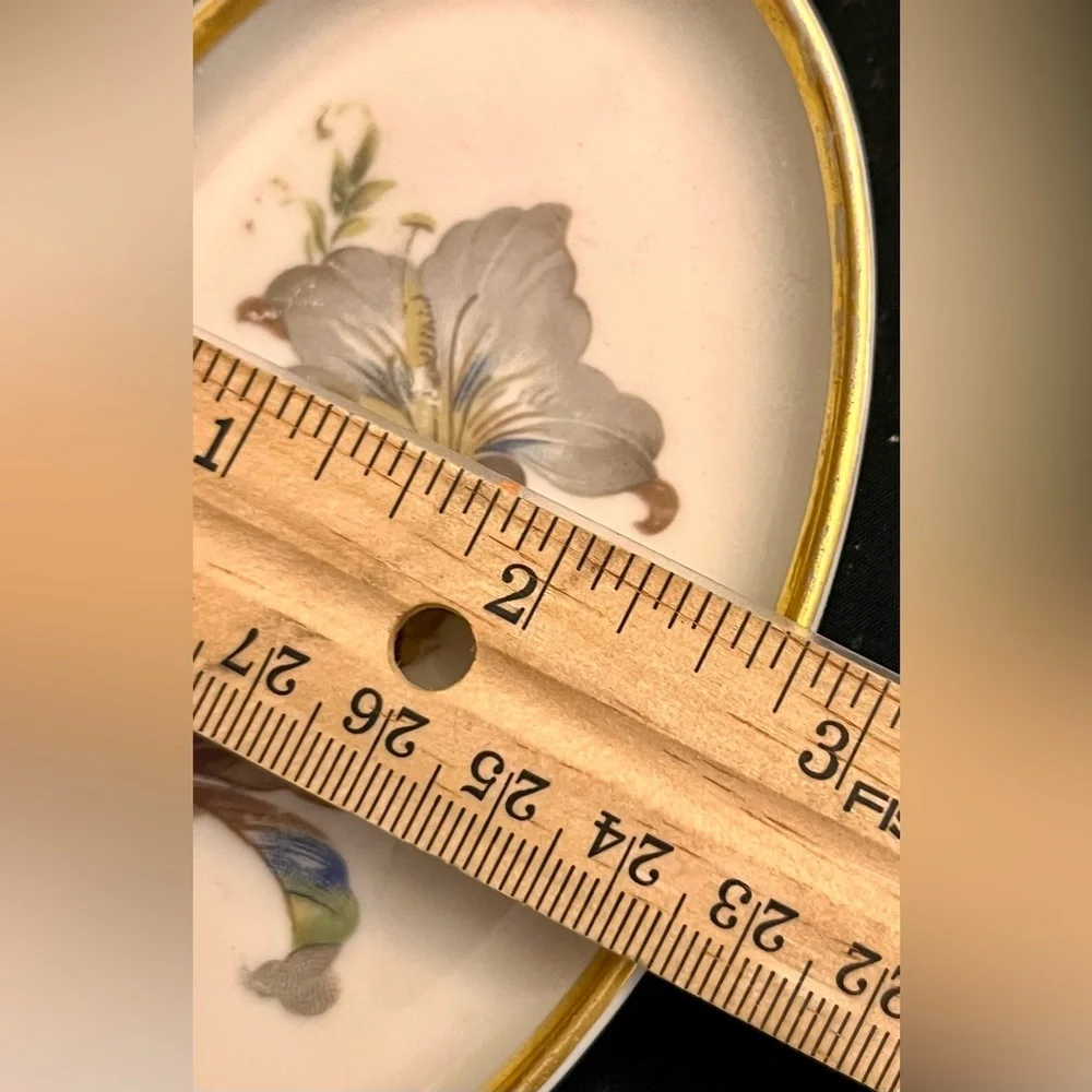 VTG Danmark Porcelain Denmark Oval Trinket Dishes Gold Rim Hand Painted Floral 2